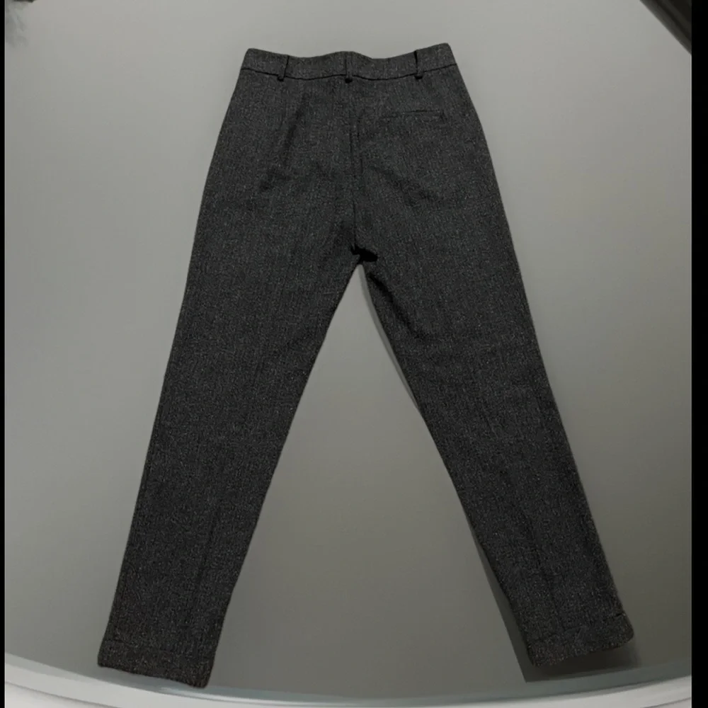 Zara Basic Side Pockets W/Front Zip, Button, & Metallic Hook Wool Grey Trousers